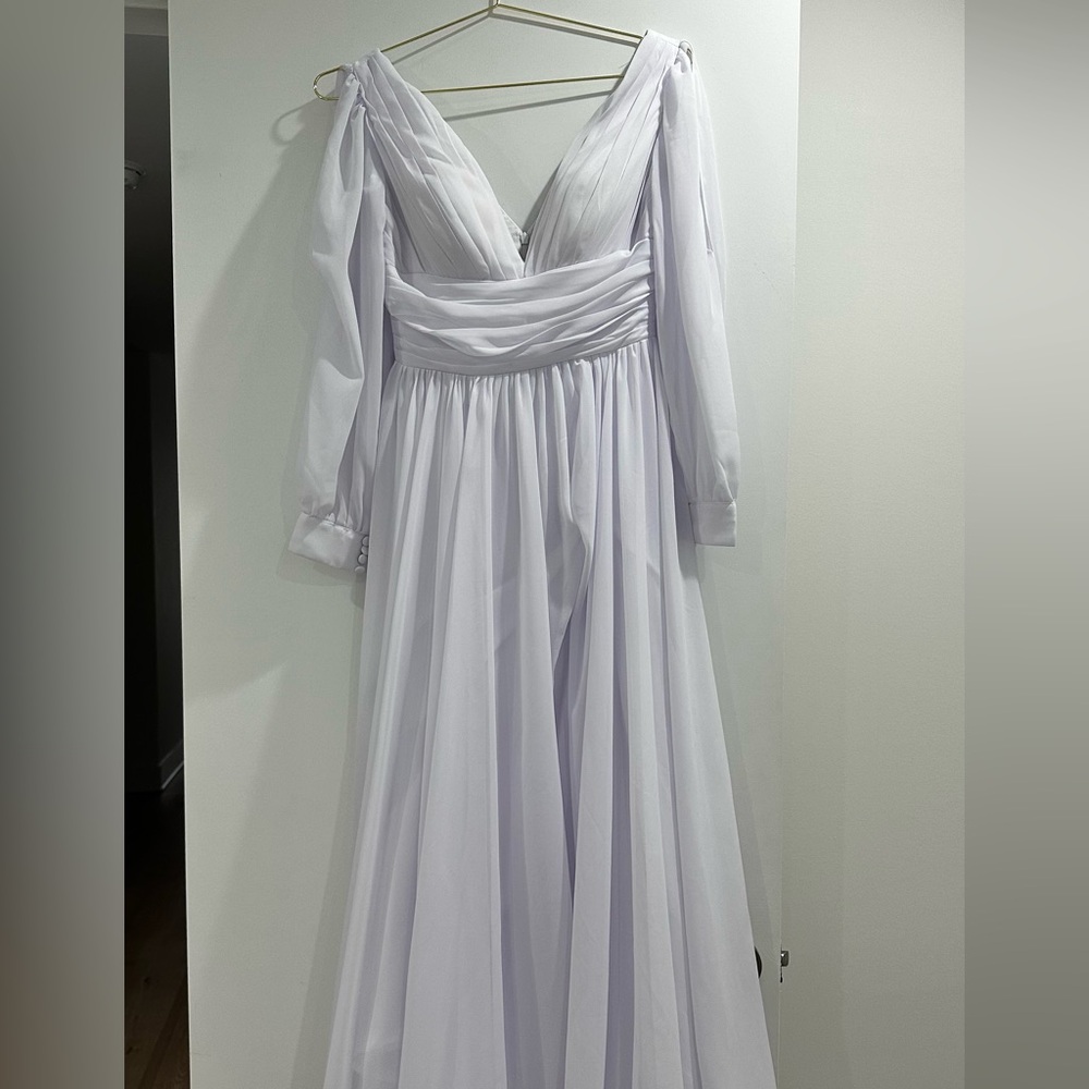 Long Sleeve LanTing Bridal Dress with Slit